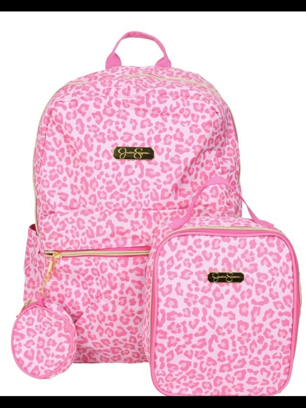 Jessica Simpson Pink Leopard Print Backpack, Lunch Bag, Coin Purse Set. - Picture 2 of 6